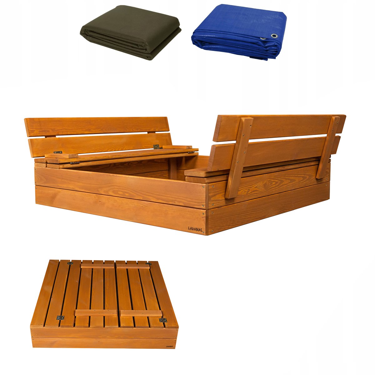 Afsluitbare Zandbak met Banken 100x100 cm – GECERTIFICEERD & GEÏMPREGNEERD HOUT | Incl. Afdekzeil & Gronddoek | Voor 1 Kind